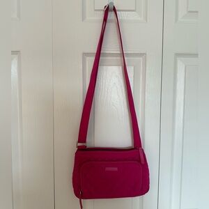Vera Bradley Fuchsia Hot Pink Quilted Crossbody Bag Zippers Pockets Retired EUC